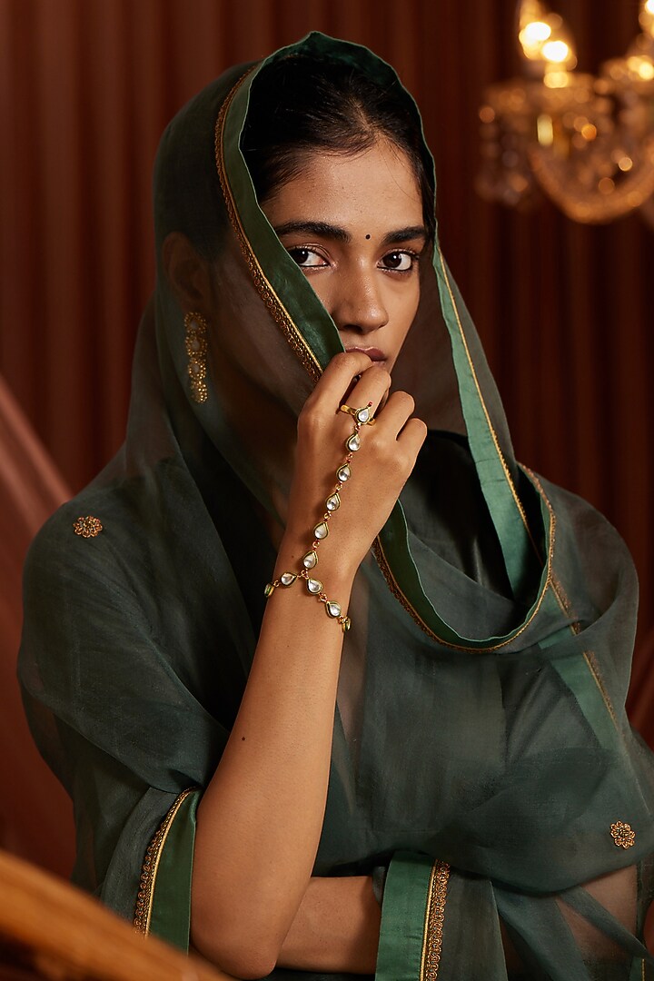 Gold Plated Kundan Polki Hathphool by Paisley Pop at Pernia's Pop Up Shop