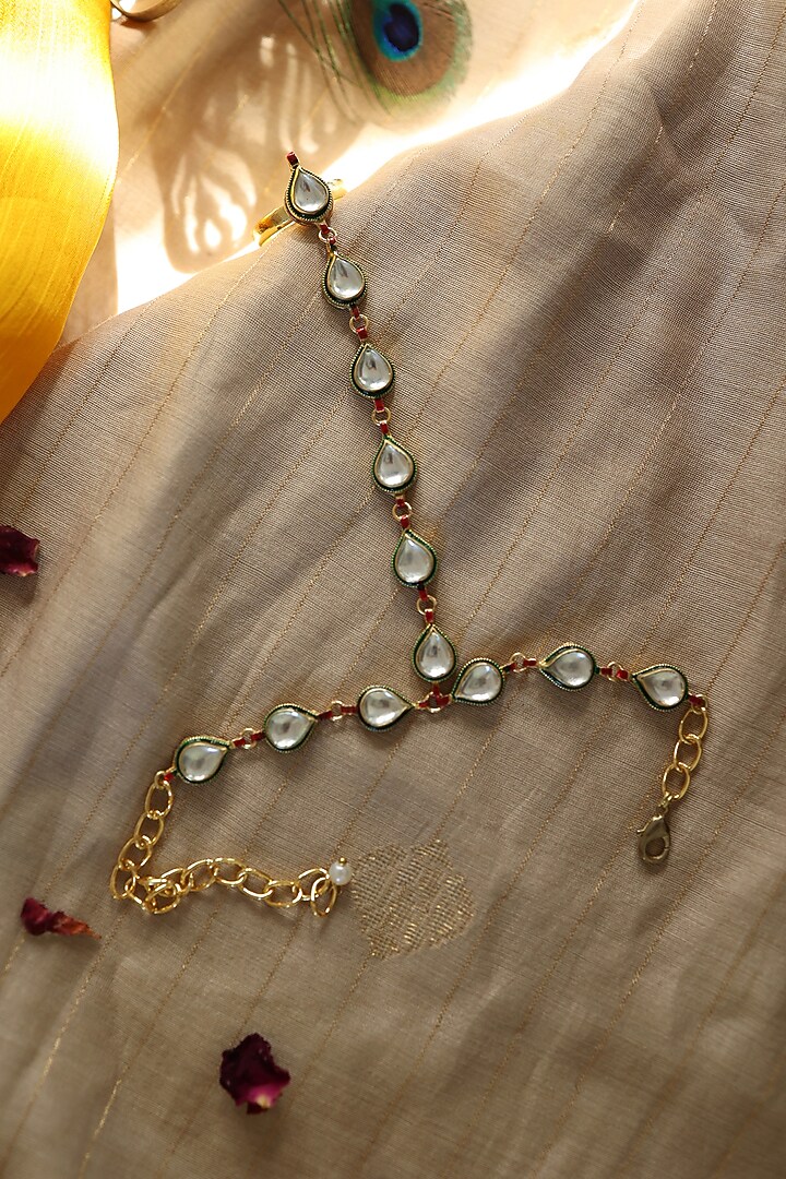 Gold Plated Kundan Polki Hathphool by Paisley Pop at Pernia's Pop Up Shop