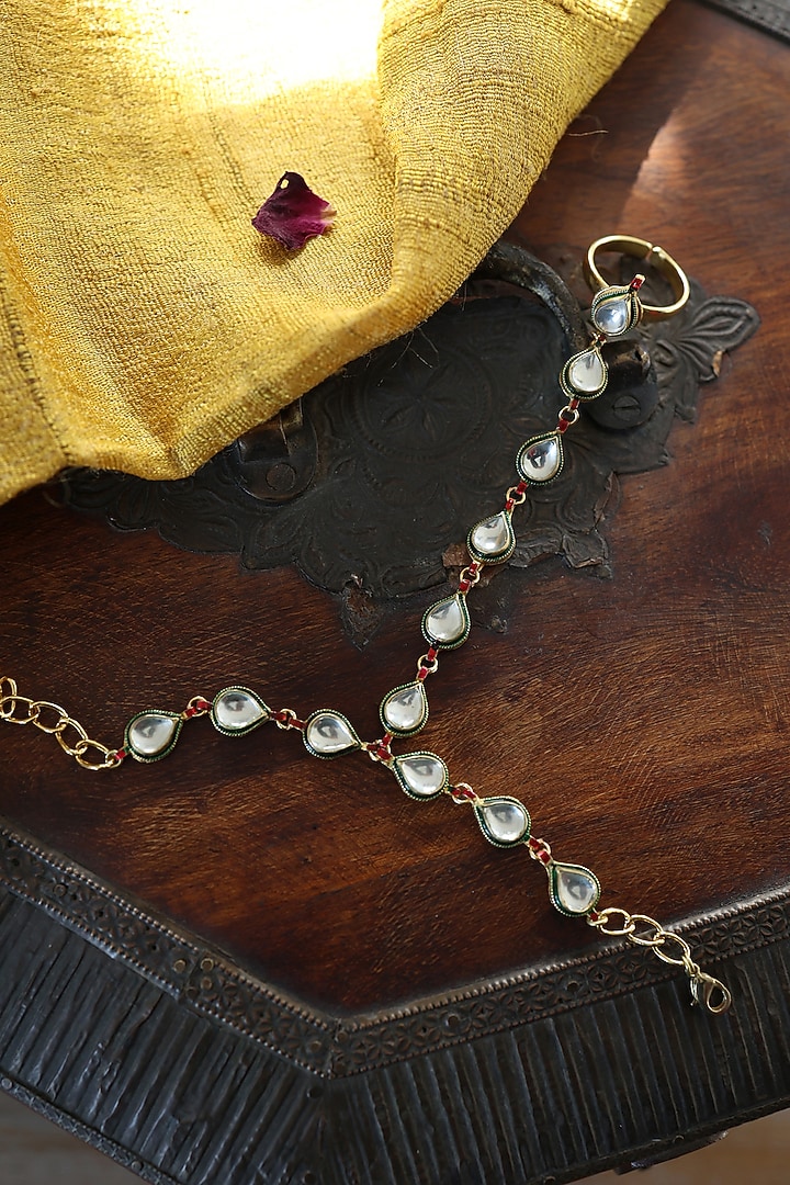 Gold Plated Kundan Polki Hathphool by Paisley Pop at Pernia's Pop Up Shop