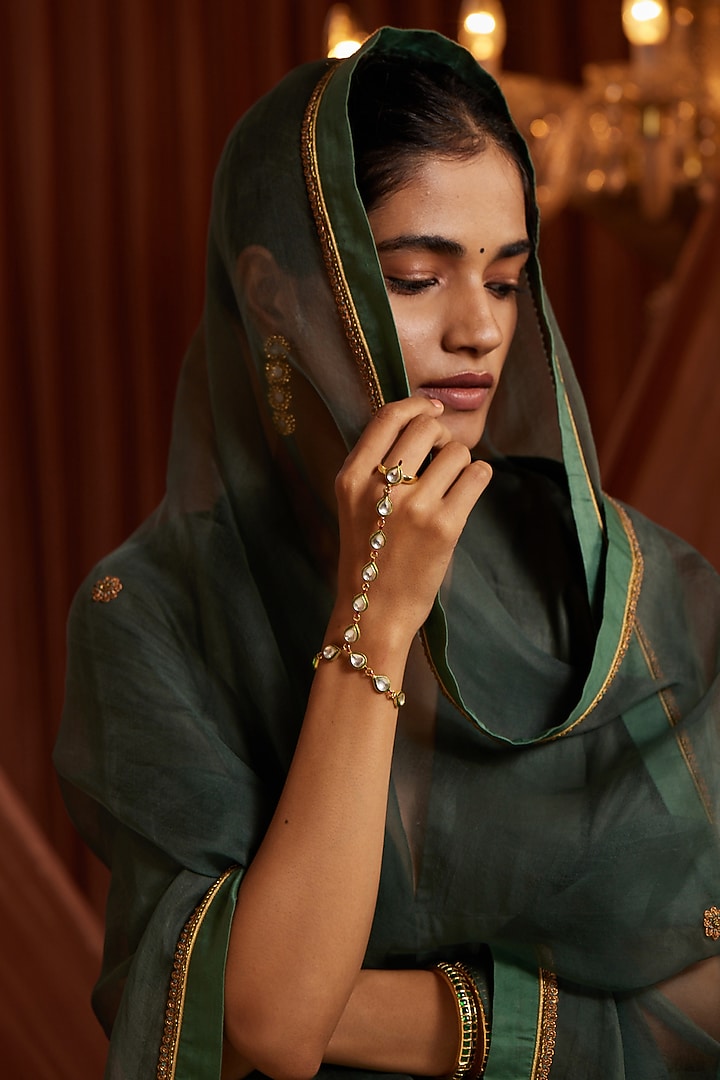 Gold Plated Kundan Polki Hathphool by Paisley Pop at Pernia's Pop Up Shop