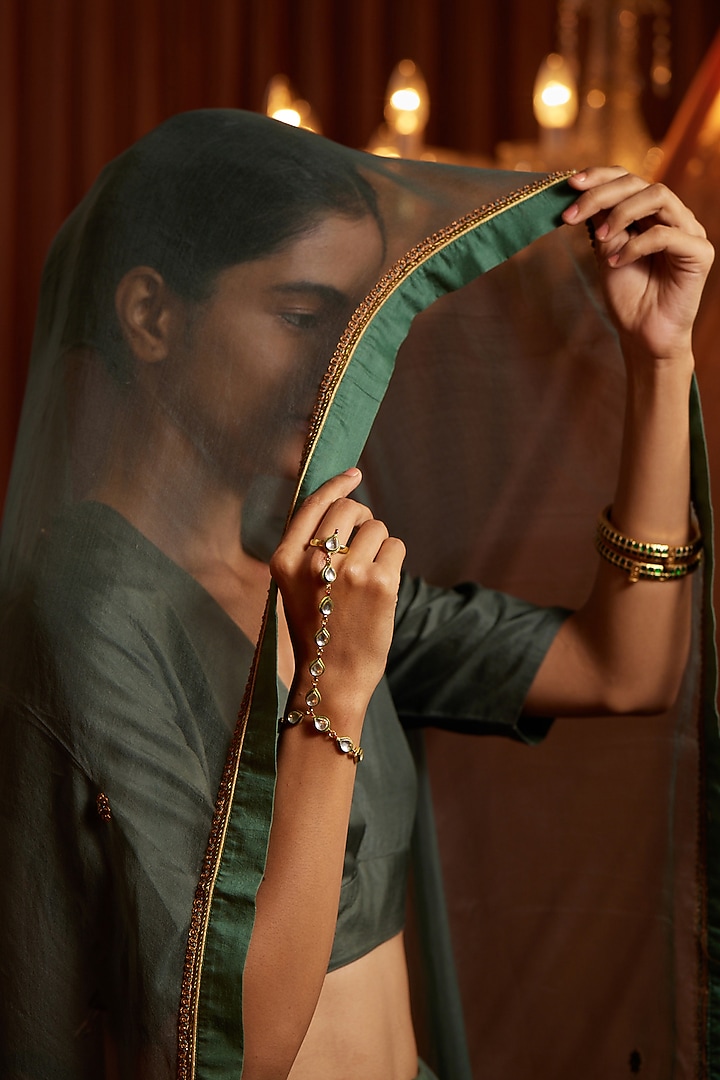 Gold Plated Kundan Polki Hathphool by Paisley Pop at Pernia's Pop Up Shop
