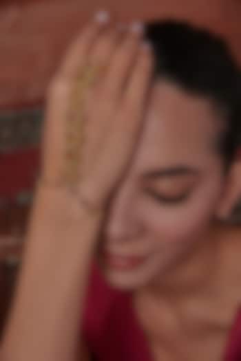 Gold Plated Red Kundan Polki & Ghungroo Hathphool by Paisley Pop at Pernia's Pop Up Shop