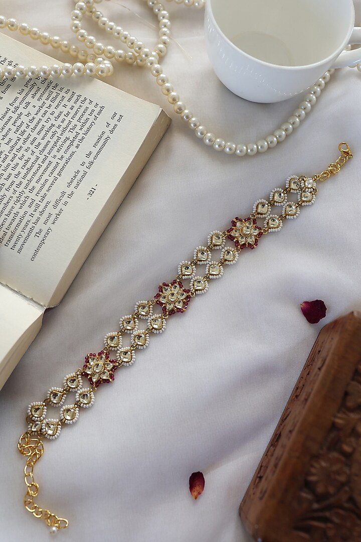 Gold Plated Kundan Polki & Pearl Choker Necklace by Paisley Pop at Pernia's Pop Up Shop