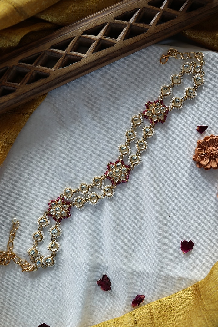 Gold Plated Kundan Polki & Pearl Choker Necklace by Paisley Pop at Pernia's Pop Up Shop