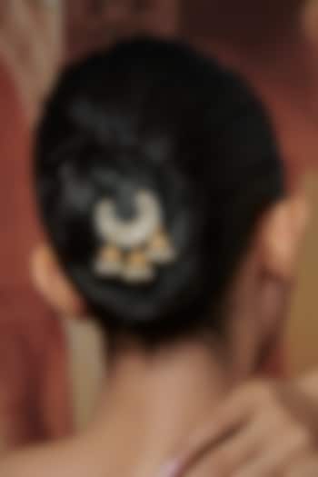 Gold Plated Kundan Polki & Pearl Braid Pin by Paisley Pop at Pernia's Pop Up Shop