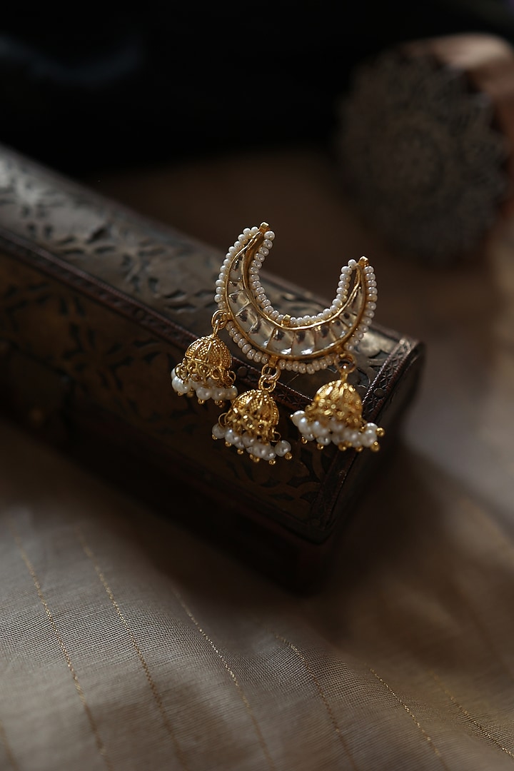 Gold Plated Kundan Polki & Pearl Braid Pin by Paisley Pop at Pernia's Pop Up Shop