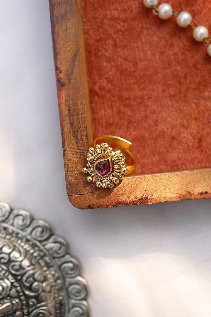 Gold Plated Kundan Polki & Ghungroo Ring by Paisley Pop at Pernia's Pop Up Shop