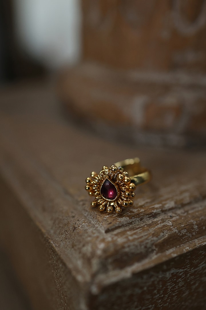 Gold Plated Kundan Polki & Ghungroo Ring by Paisley Pop at Pernia's Pop Up Shop