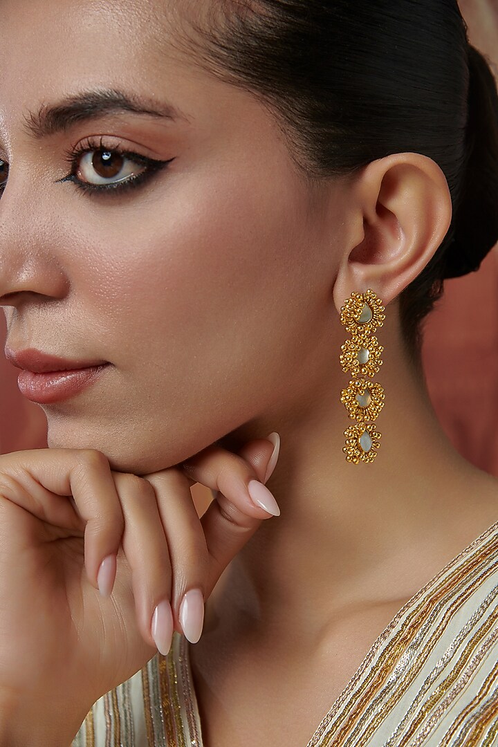 Gold Plated Mother Of Pearl & Ghungroo Dangler Earrings by Paisley Pop at Pernia's Pop Up Shop