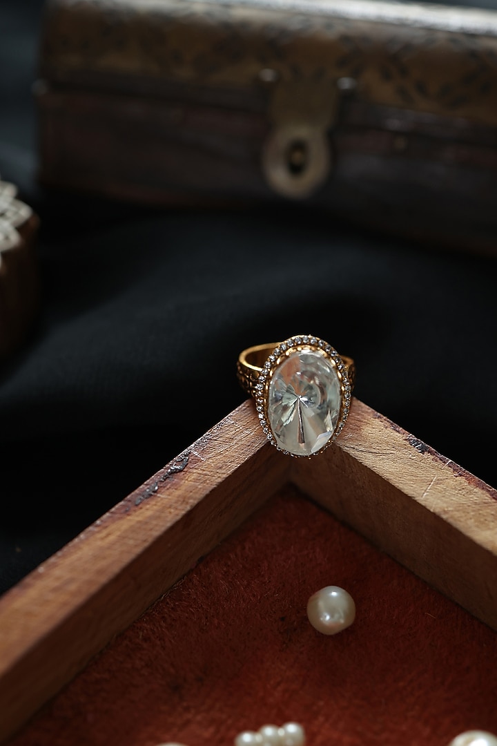 Gold Plated Kundan Polki & Cubic Zirconia Ring by Paisley Pop at Pernia's Pop Up Shop
