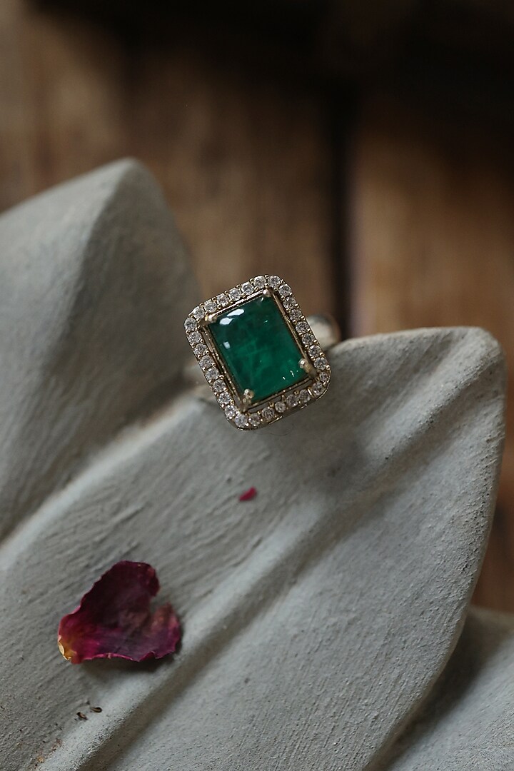 Gold Plated Emerald Green Stone & Cubic Zirconia Ring by Paisley Pop at Pernia's Pop Up Shop