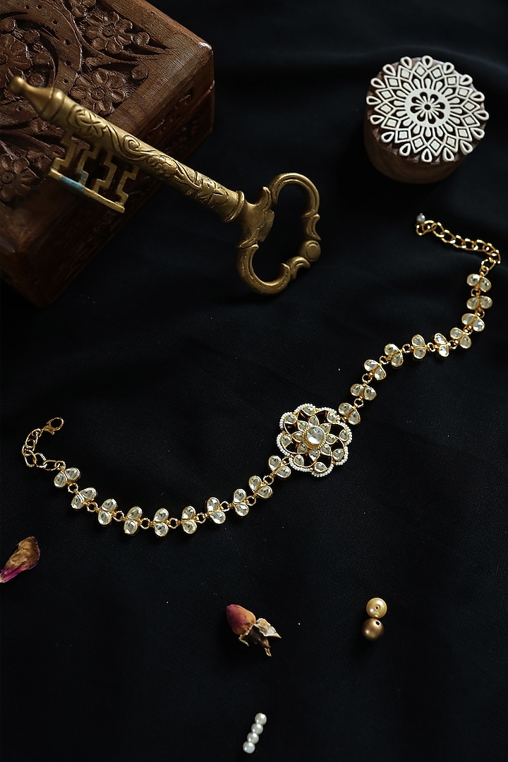 Gold Plated Kundan Polki & Pearl Necklace by Paisley Pop at Pernia's Pop Up Shop