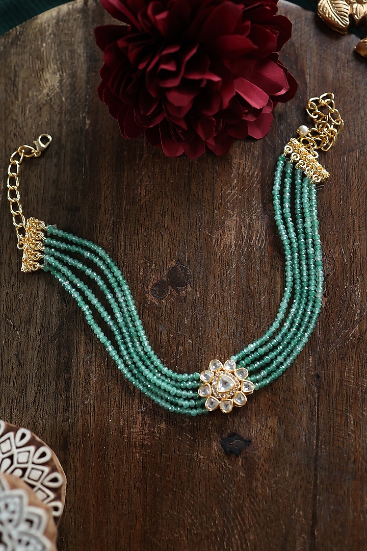 Gold Plated Kundan Polki & Green Onyx Stone Choker Necklace by Paisley Pop at Pernia's Pop Up Shop