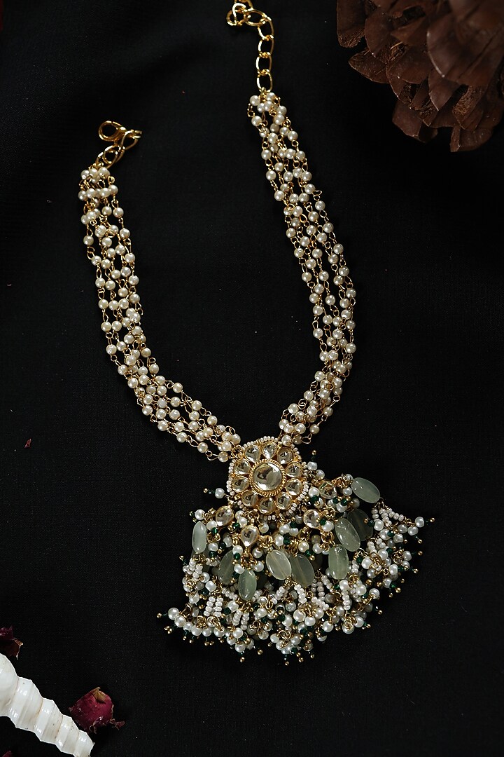 Gold Plated Kundan Polki & Green Hydro Stone Necklace by Paisley Pop at Pernia's Pop Up Shop