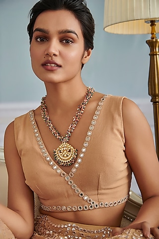 Gold Plated Kundan Polki & Multi-Colored Onyx Necklace by Paisley Pop