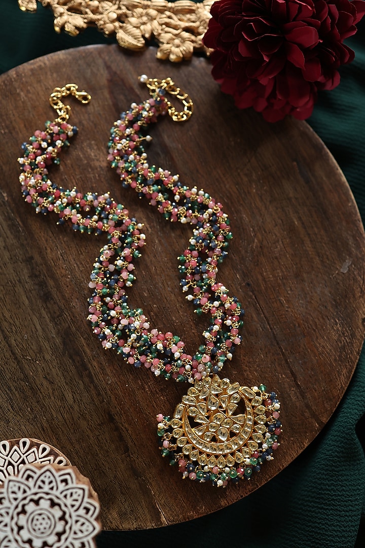 Gold Plated Kundan Polki & Multi-Colored Onyx Necklace by Paisley Pop at Pernia's Pop Up Shop