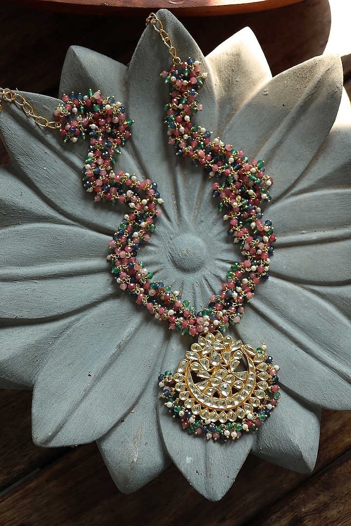 Gold Plated Kundan Polki & Multi-Colored Onyx Necklace by Paisley Pop at Pernia's Pop Up Shop