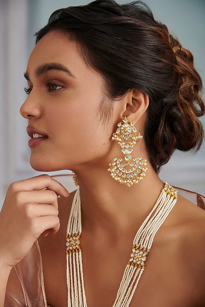 Gold Plated Kundan Polki & Pearl Necklace by Paisley Pop at Pernia's Pop Up Shop