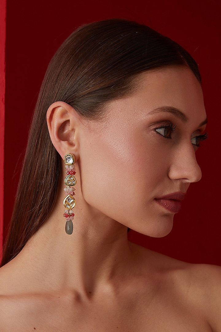 Gold Finish Kundan Polki & Semi-Precious Stone Necklace Set by Paisley Pop at Pernia's Pop Up Shop