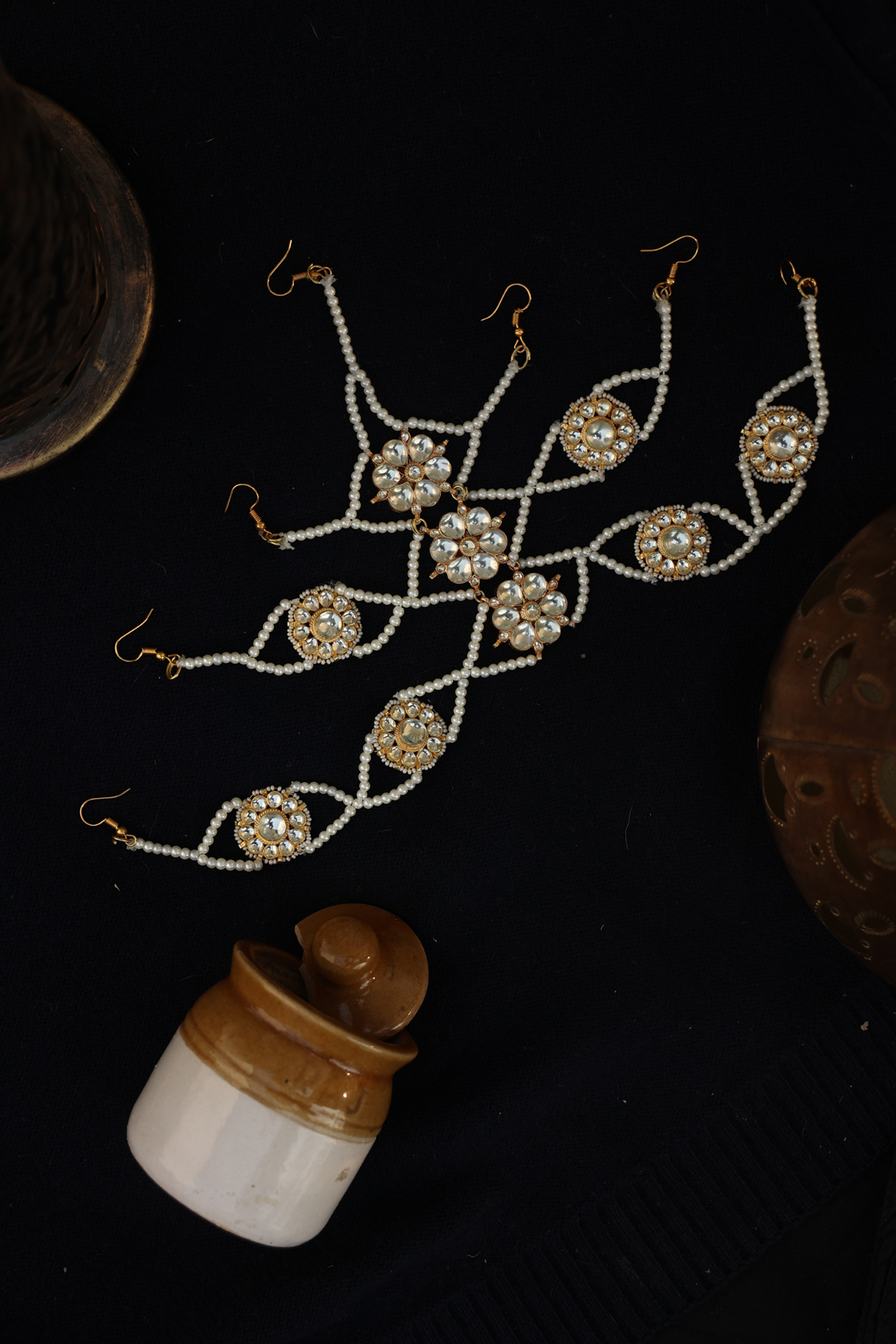 Gold Finish Kundan Polki & Pearl Mathapatti by Paisley Pop