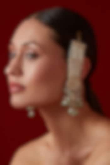 Gold Finish Kundan Polki & Shell Pearl Dangler Earrings by Paisley Pop at Pernia's Pop Up Shop