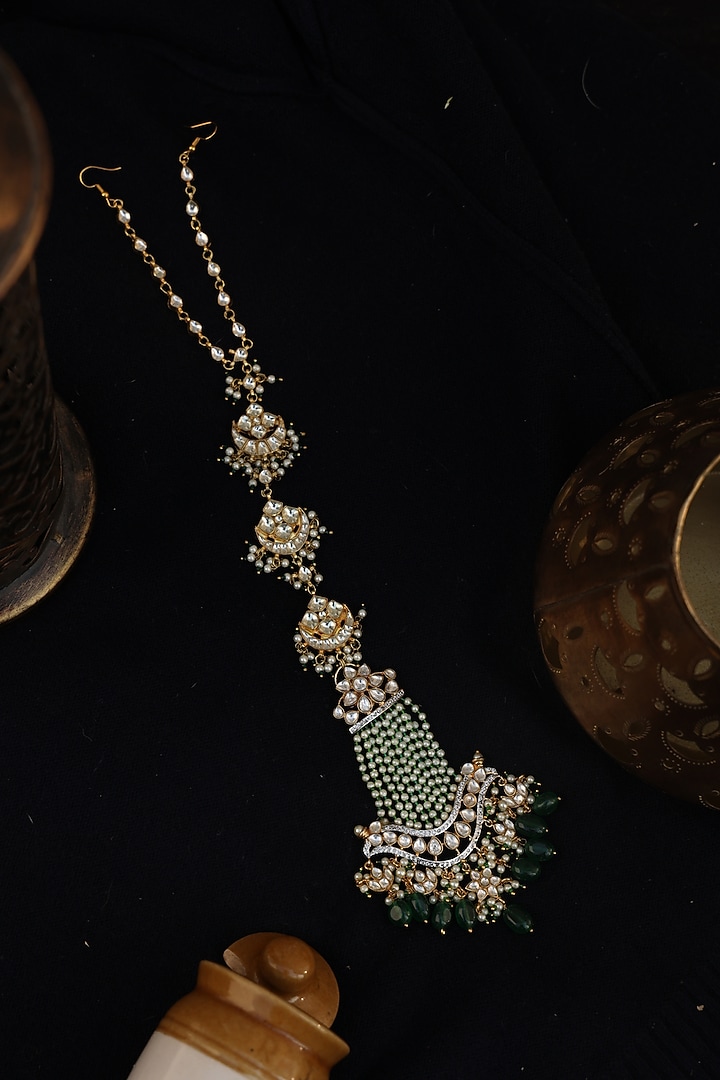Gold Finish Kundan Polki & Stone Braidpin by Paisley Pop at Pernia's Pop Up Shop