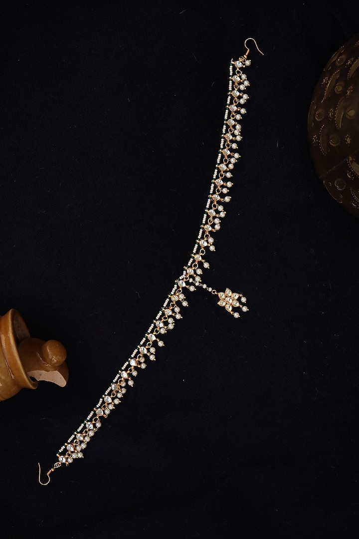 Gold Finish Kundan Polki & Pearl Mathapatti by Paisley Pop at Pernia's Pop Up Shop
