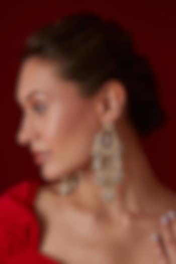 Gold Finish Kundan Polki & Shell Pearl Dangler Earrings by Paisley Pop at Pernia's Pop Up Shop