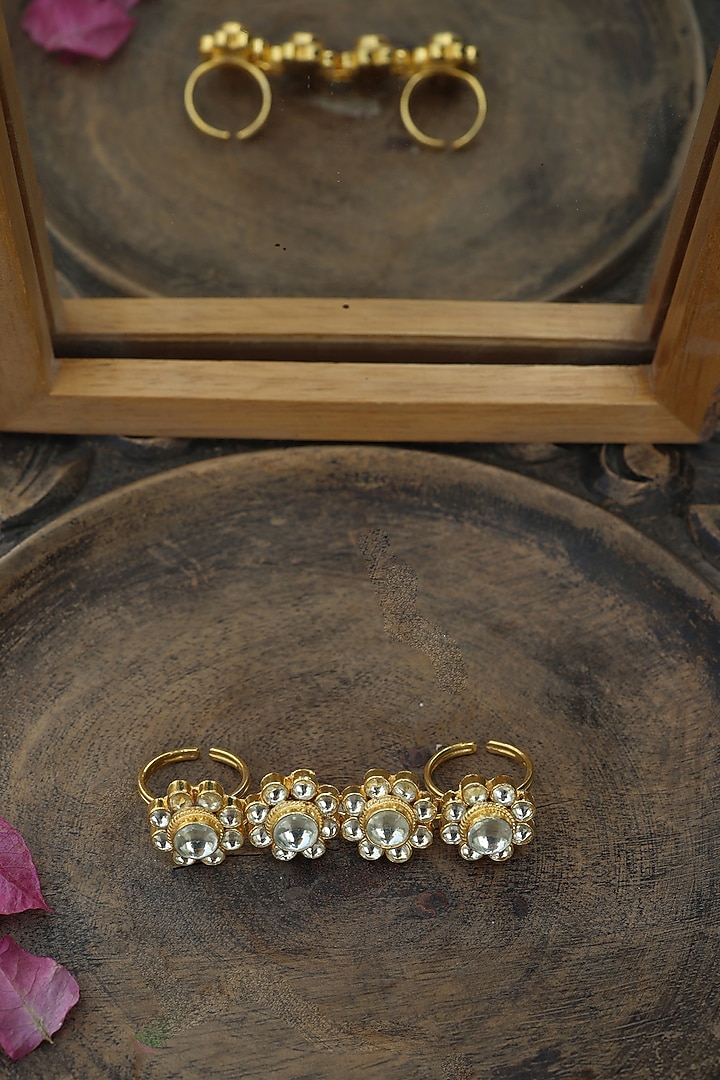 Gold Finish Kundan Polki Ring by Paisley Pop at Pernia's Pop Up Shop