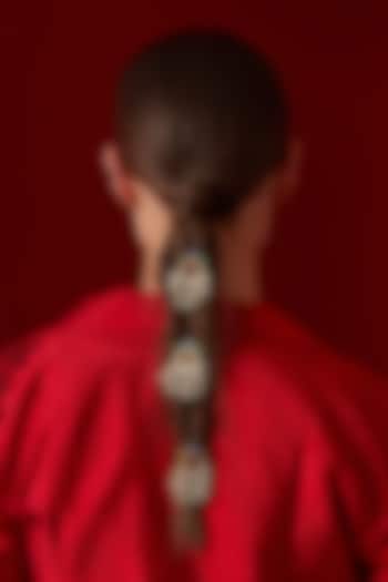 Gold Finish Kundan & Seed Pearl Braid Pins (Set Of 3) by Paisley Pop at Pernia's Pop Up Shop