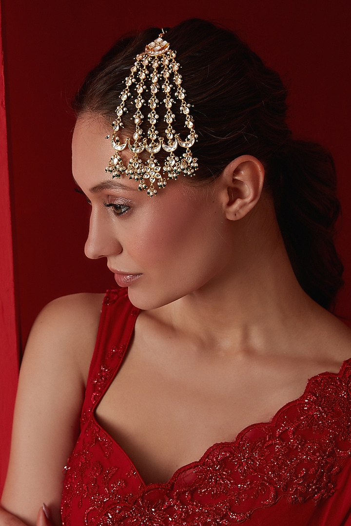 Gold Finish Kundan & Pearl Pasa by Paisley Pop at Pernia's Pop Up Shop