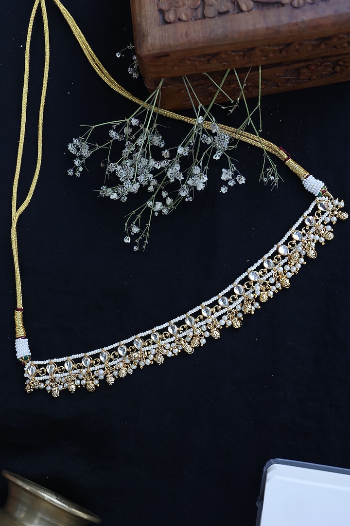 Gold Finish Kundan & Pearl Choker Necklace by Paisley Pop at Pernia's Pop Up Shop
