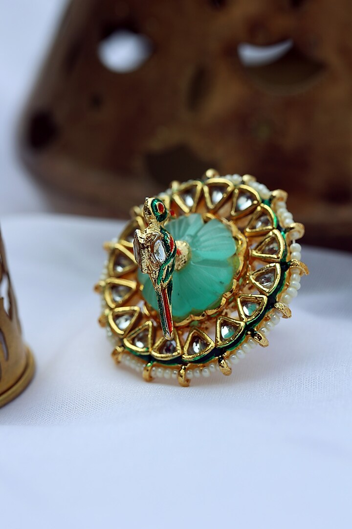 Gold Finish Kundan Ring by Paisley Pop at Pernia's Pop Up Shop