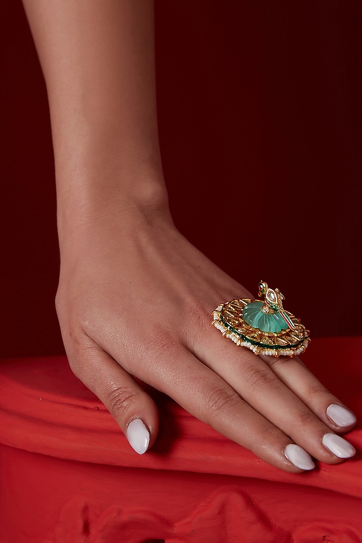 Gold Finish Kundan Ring by Paisley Pop at Pernia's Pop Up Shop