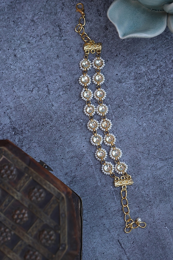 Gold Finish Kundan & Shell Pearl Bracelet by Paisley Pop at Pernia's Pop Up Shop