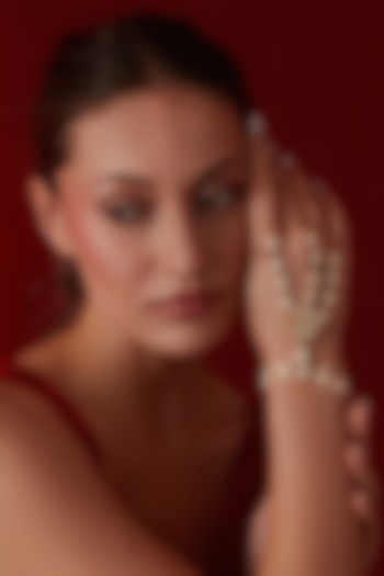 Gold Finish Kundan & Shell Pearl Hathphool by Paisley Pop at Pernia's Pop Up Shop