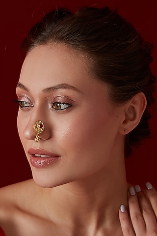 Gold Finish Kundan & Shell Pearl Nosepin by Paisley Pop