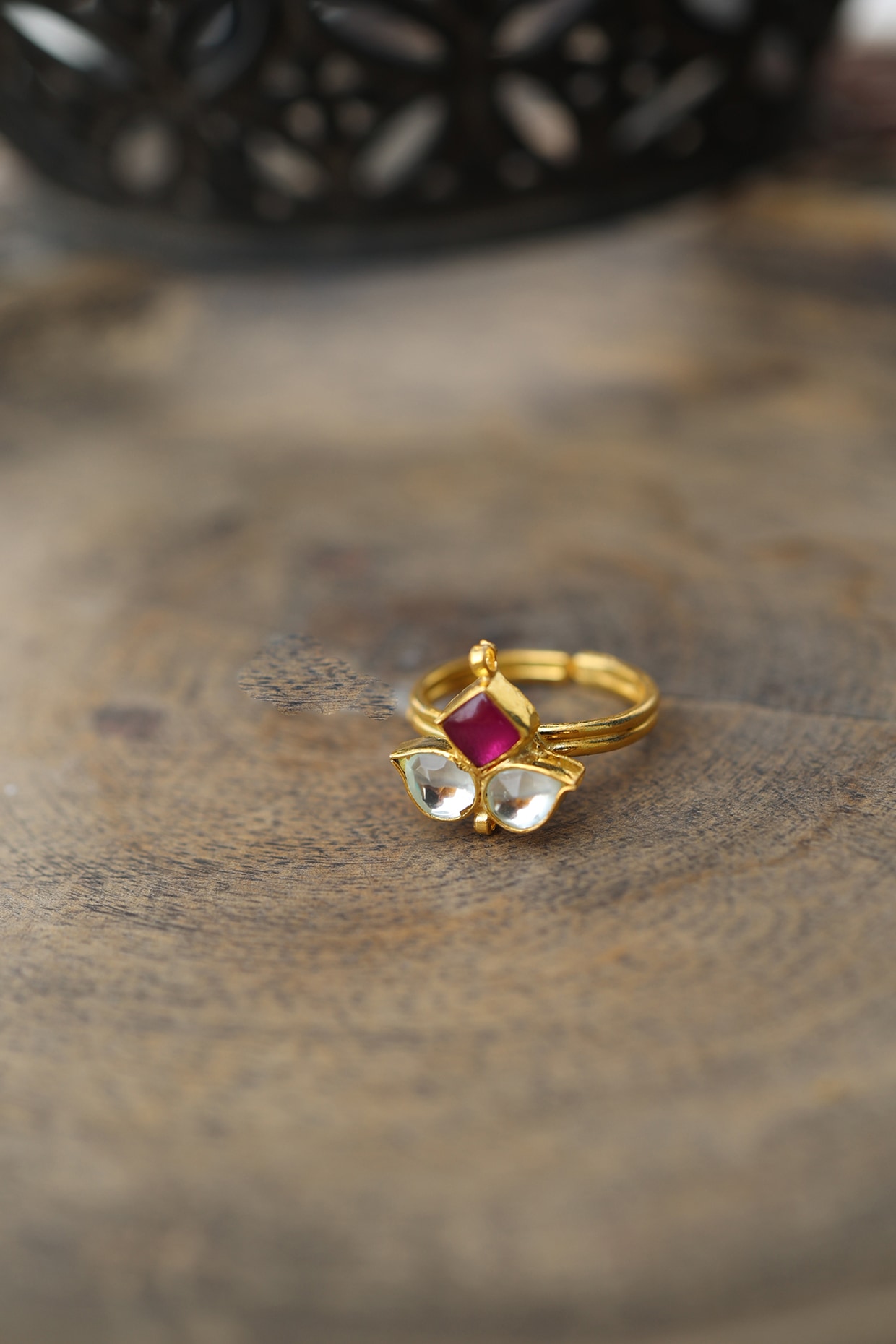 Mini Gold Plated Kundan Ring Available Online