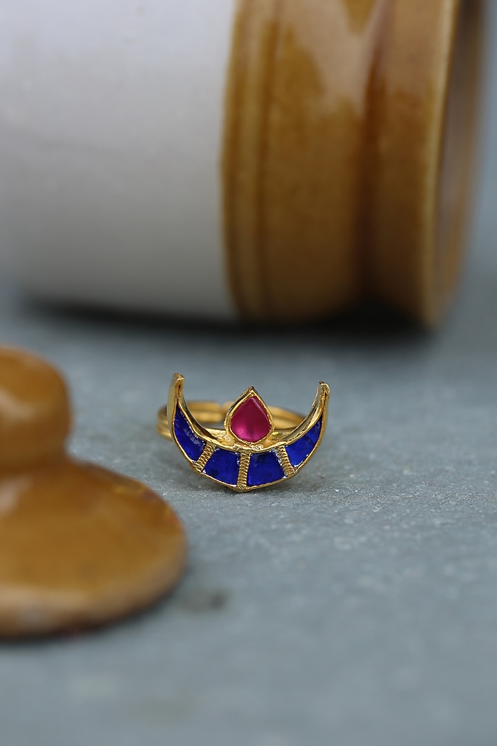 Gold Finish Kundan Ring by Paisley Pop at Pernia's Pop Up Shop