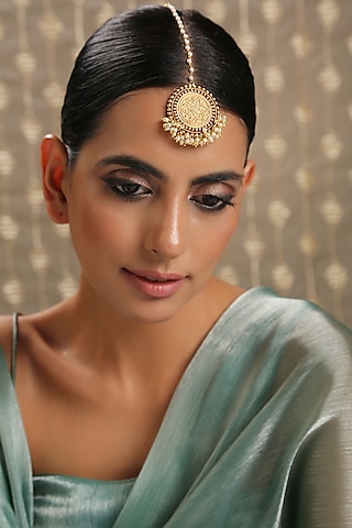 Gold Plated Shell Pearl Maang Tikka by Paisley Pop