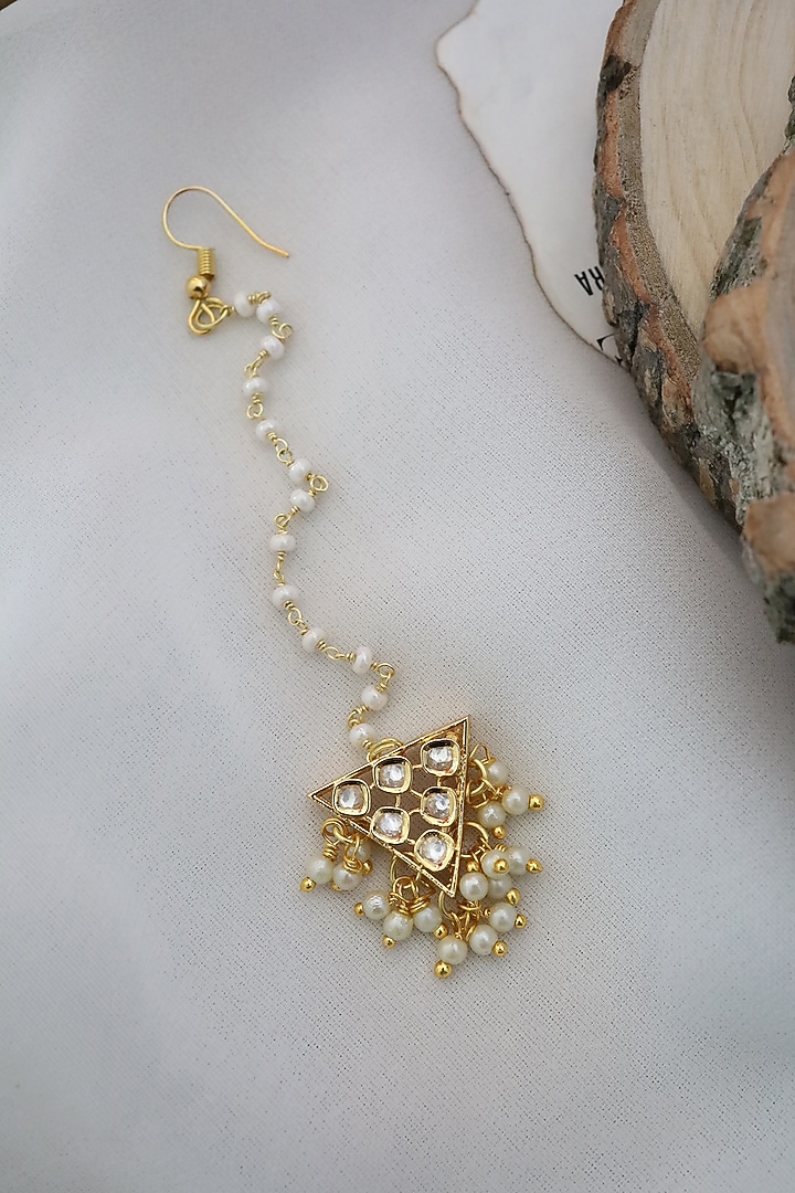 Gold Plated Kundan Polki Maang Tikka by Paisley Pop at Pernia's Pop Up Shop