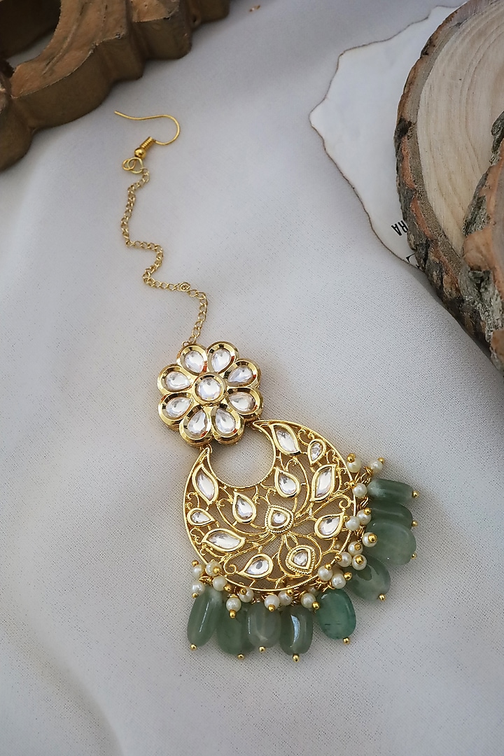 Gold Plated Kundan Maang Tikka by Paisley Pop at Pernia's Pop Up Shop