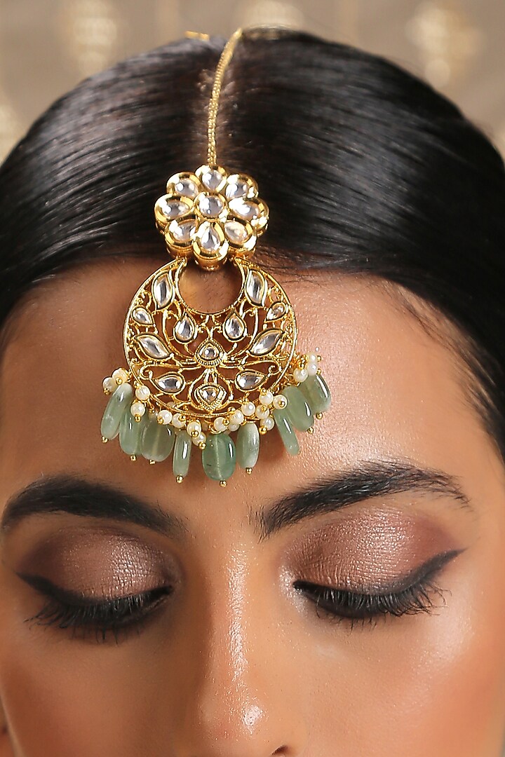 Gold Plated Kundan Maang Tikka by Paisley Pop at Pernia's Pop Up Shop