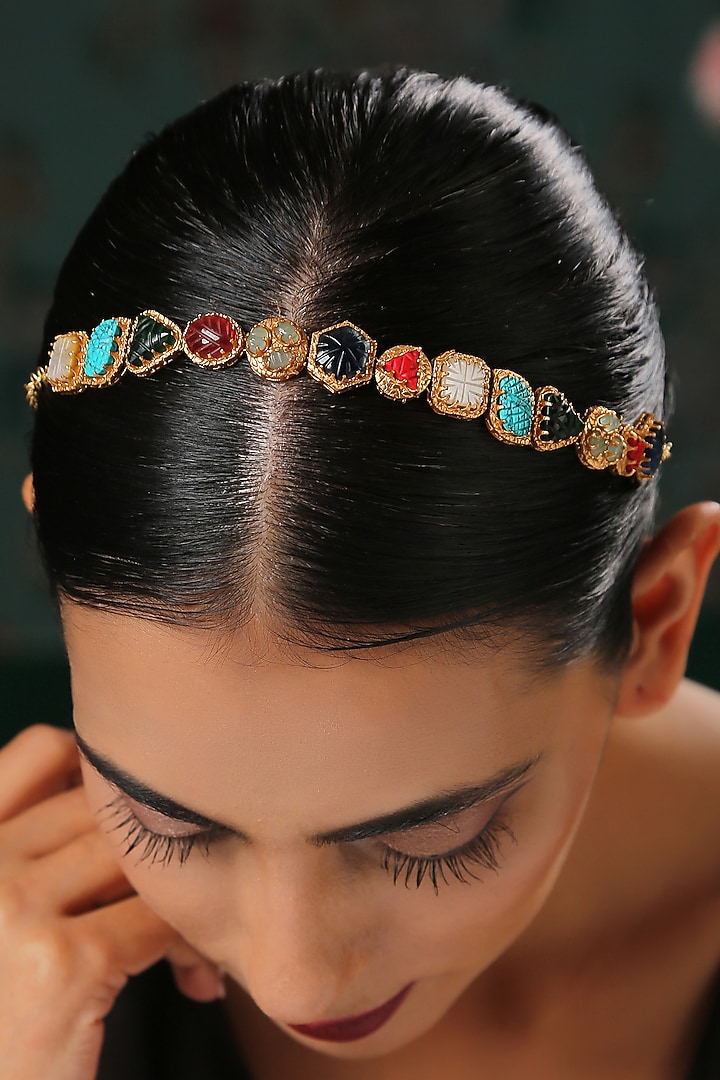 Gold Plated Multi-Colored Stone Head Band by Paisley Pop at Pernia's Pop Up Shop