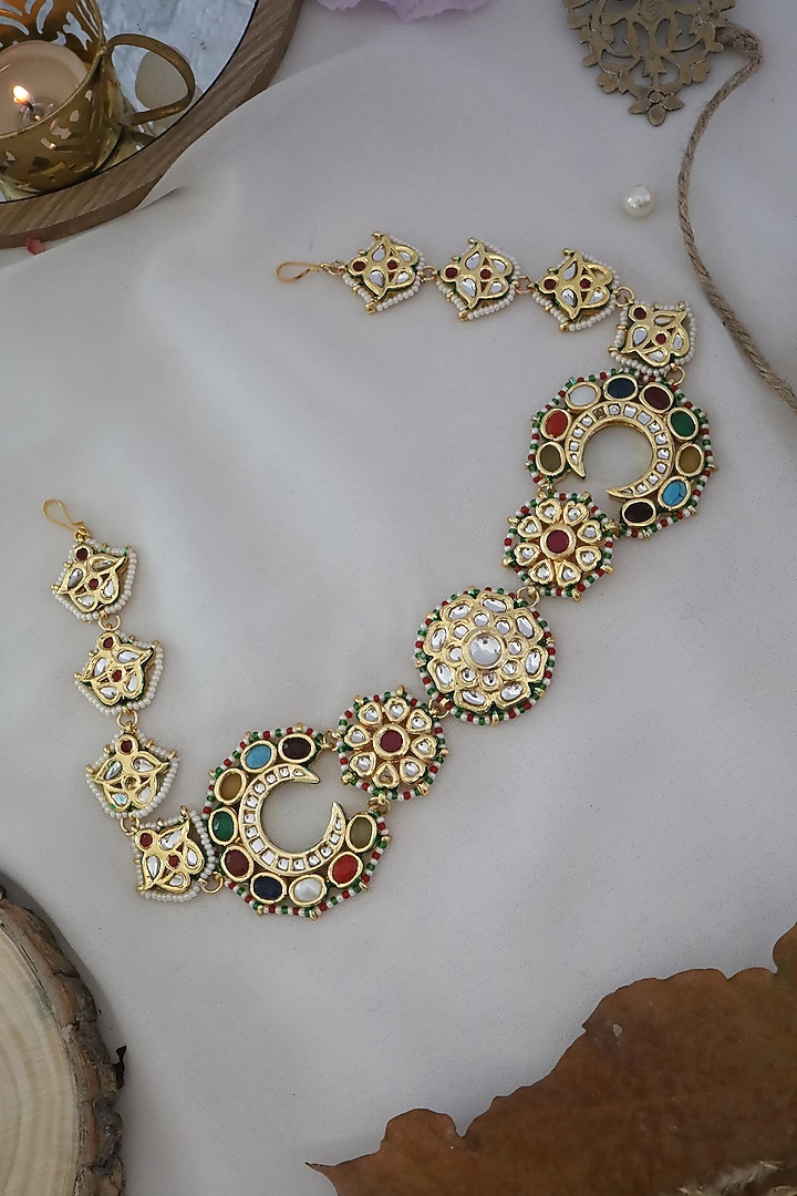 Gold Plated Uncut Kundan Polki Head Band by Paisley Pop at Pernia's Pop Up Shop