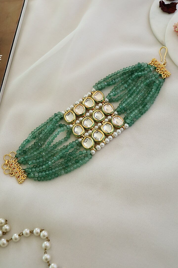 Gold Plated Bracelet With Mint Stones by Paisley Pop at Pernia's Pop Up Shop