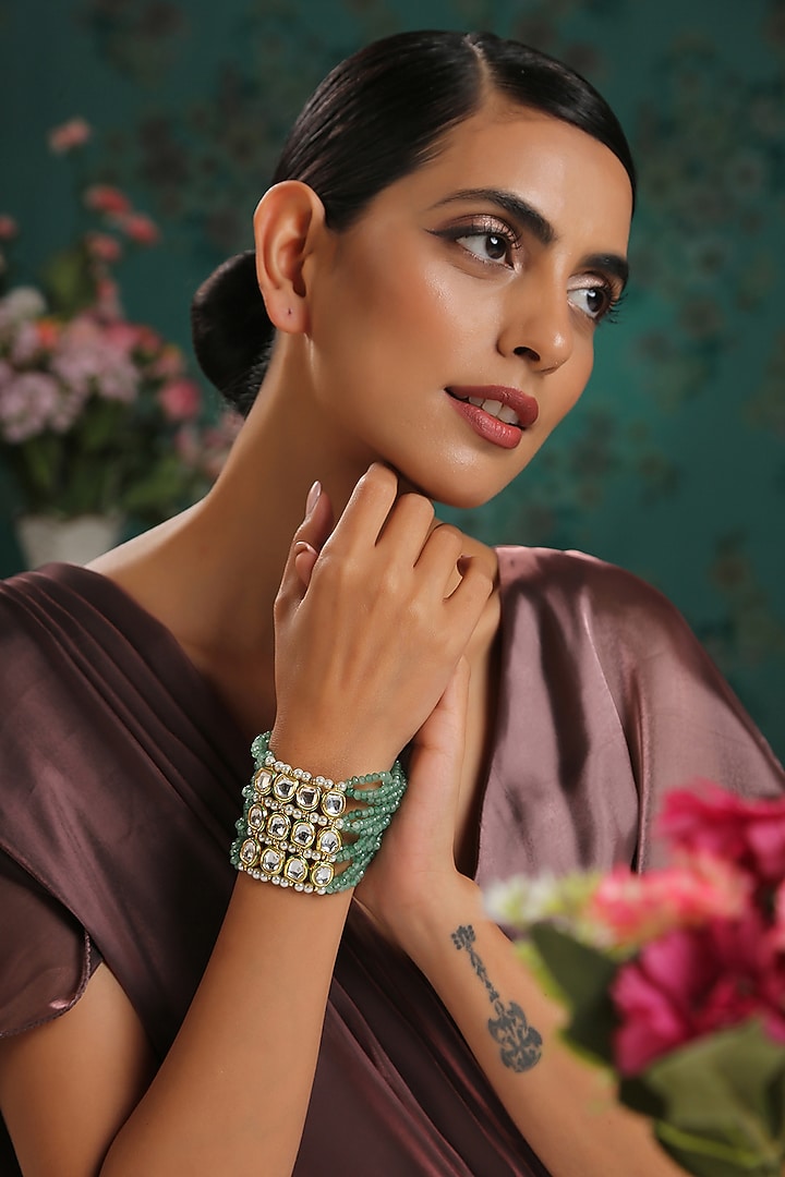 Gold Plated Bracelet With Mint Stones by Paisley Pop at Pernia's Pop Up Shop