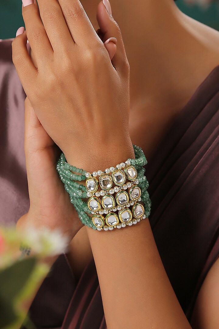 Gold Plated Bracelet With Mint Stones by Paisley Pop at Pernia's Pop Up Shop