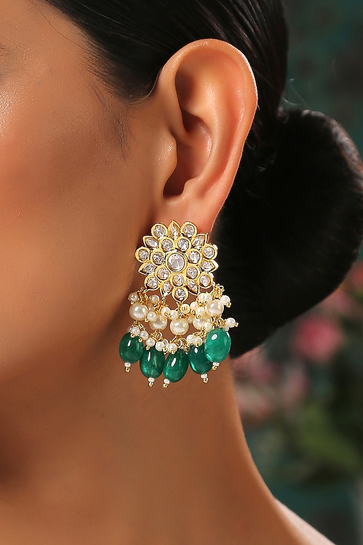Gold Finish Emerald Earrings by Paisley Pop at Pernia's Pop Up Shop
