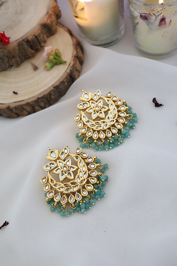 Gold Finish Kundan Polki Earrings by Paisley Pop at Pernia's Pop Up Shop